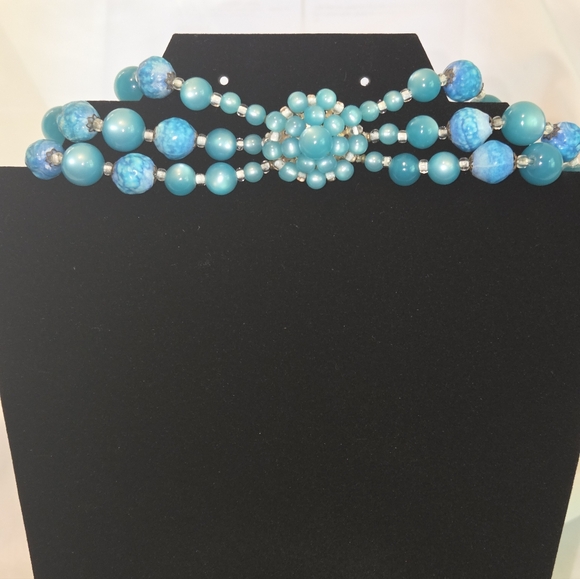 Vintage Blue Beaded Necklace Set - Picture 4 of 7